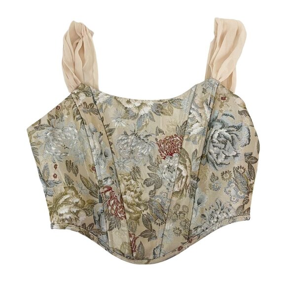 Altar'd State Metallic Tapestry Corset Crop Top Chiffon Straps - Size Medium - Picture 1 of 6